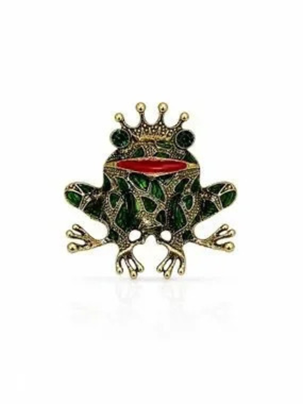 Crowned Frog Brooch with Green and Red Enamel